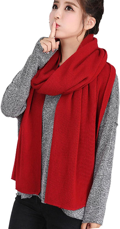 Wander Agio Women'S Warm Long Shawl Winter Warm Large Scarf Pure Color Apparel & Accessories > Clothing Accessories > Scarves & Shawls Wander Agio Wine Red  