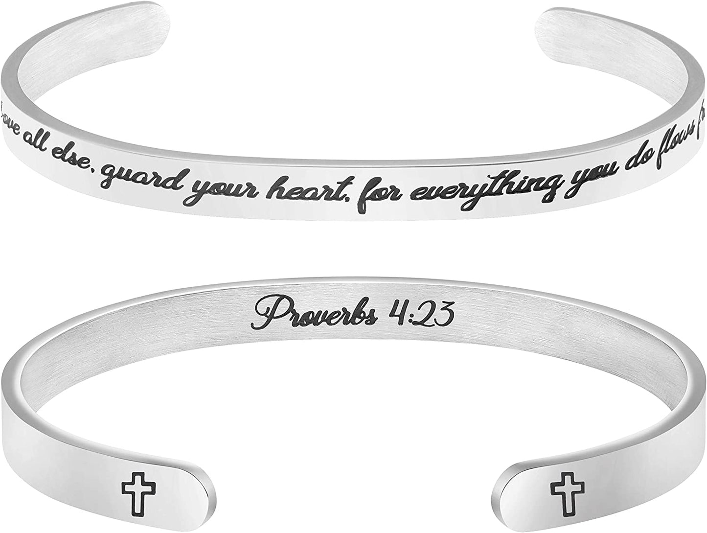 Christian Bracelets for Women Inspirational Gifts Bible Verse Religious Faith Jewelry Cuff Bracelet Mothers Day Christmas Birthday Jewelry for Her Mother Daughter Apparel & Accessories > Jewelry > Bracelets Memgift Proverbs 4:23-Above all else guard your heart for everything you do flows from it  