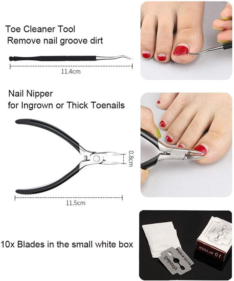 Foot Care Pedicure Callus Shaver Hard Skin Remover 10 Blades Ingrown Toenail Tools Kit, Ingrown Toenail Removal Correction Clippers, Professional Pedicure Tools (Black)… Health & Beauty > Personal Care > Foot Care ATTENDRE   