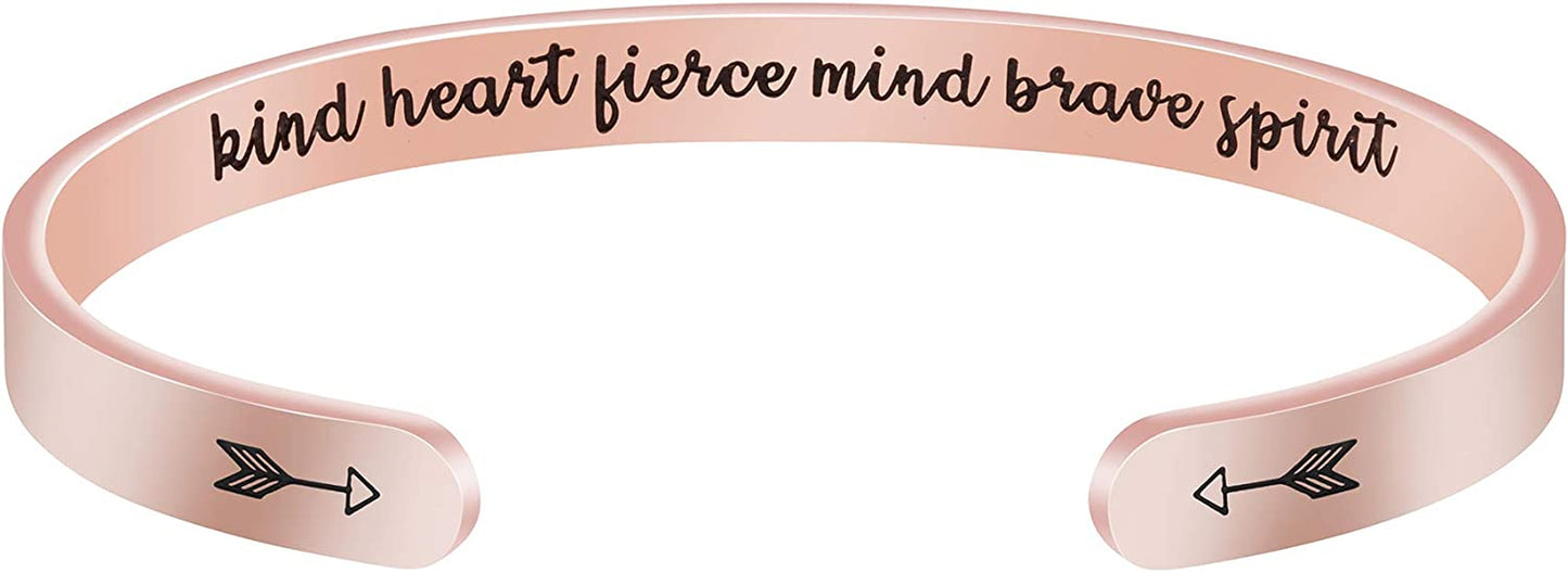 Joycuff Inspirational Bracelets for Women Motivational Gift for Her Sister Mom Daughter Friend Christmas Birthday Thanks Giving Gifts Jewelry for Women Apparel & Accessories > Jewelry > Bracelets LEIFAN JEWELRY Kind heart fierce mind brave spirit - Rose Gold  