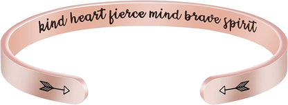 Joycuff Inspirational Bracelets for Women Motivational Gift for Her Sister Mom Daughter Friend Christmas Birthday Thanks Giving Gifts Jewelry for Women Apparel & Accessories > Jewelry > Bracelets LEIFAN JEWELRY Kind heart fierce mind brave spirit - Rose Gold  