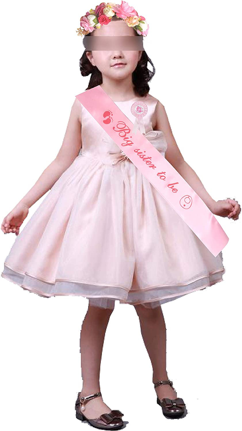 I Am Going to Be Big Sister, Big Sister Flower Crown, Sash and Pin, Daughter Get Promoted to Big Sisters Idea Gift Set, Satin Big Sister to Be for Baby Shower Sash, Big Sister Party Supplies (Pink) Apparel & Accessories > Clothing Accessories > Sashes MEANT2TOBE   