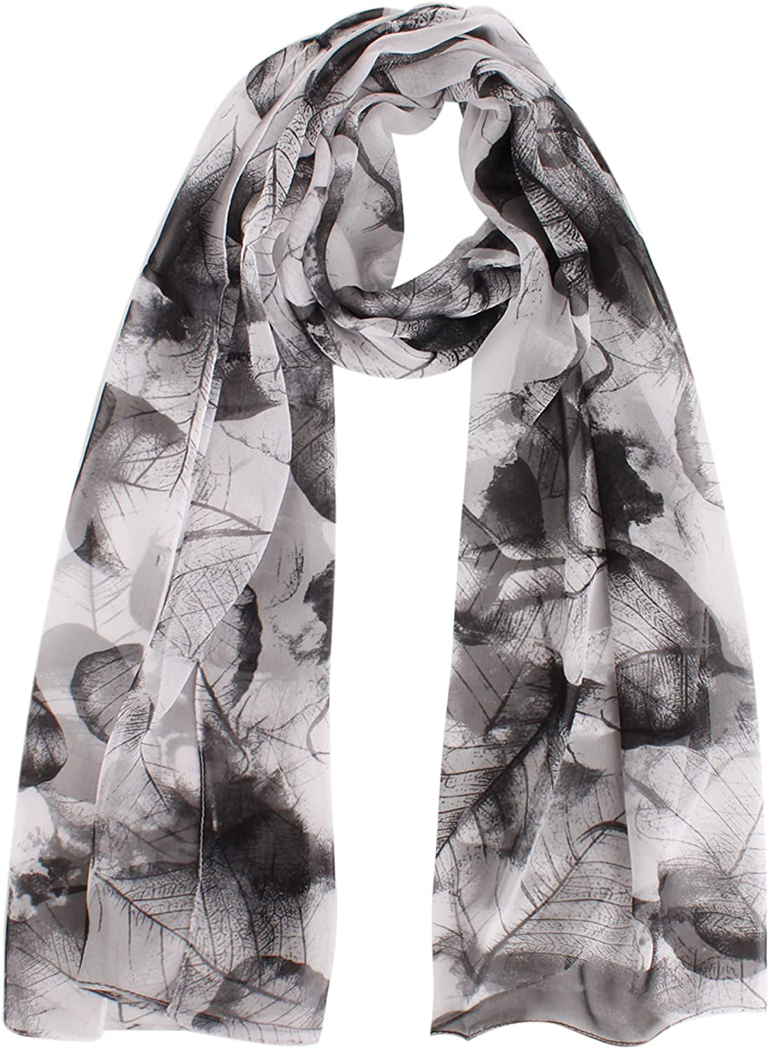 Van Caro Scarfs for Women Lightweight Floral Scarf Soft Long Fashion Scarves Sun-Proof Wrap Shawl Apparel & Accessories > Clothing Accessories > Scarves & Shawls Lobagve 6624 Black & White Leaf  
