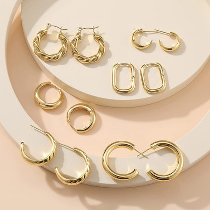 Gold Hoop Earrings Set for Women, 14K Gold Plated Lightweight Hypoallergenic Chunky Open Hoops Set for Gift Apparel & Accessories > Jewelry > Earrings KYLIE MAX   