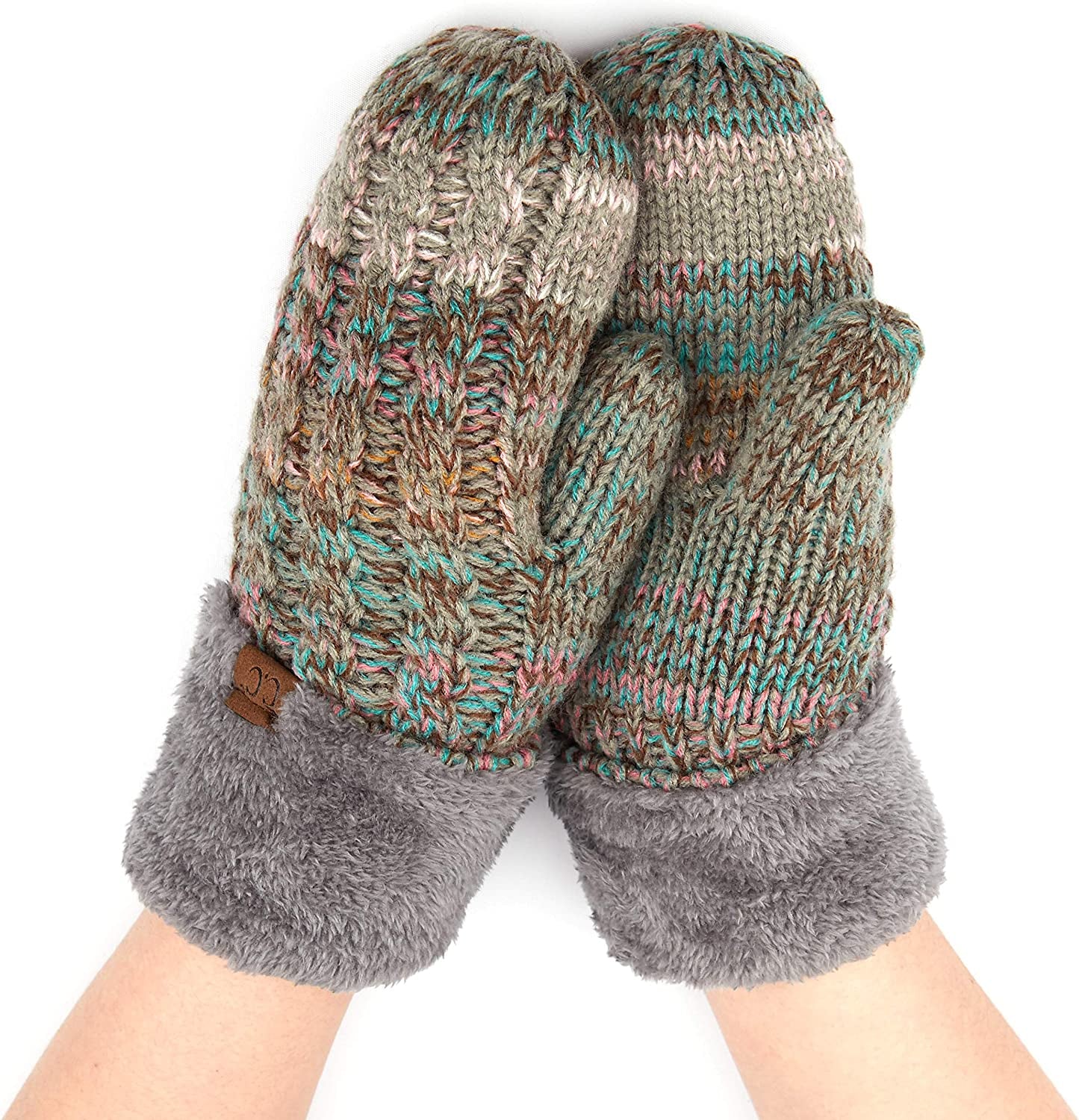 C.C Women Thick Knit Faux Fur Sherpa Fleece Lined Warm Winter Gloves Mittens (CG-36)(MT-008,25,715,816,1816,6245) Apparel & Accessories > Clothing Accessories > Gloves & Mittens C.C Rose/ Mint Mix  