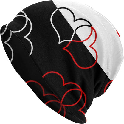 Gold Star Slouchy Beanie Chemo Headwear Knit Hat Scarf Sleep Skull Cap for Women Men Apparel & Accessories > Clothing Accessories > Headwear ybovejuk Black White Red Hearts One Size 