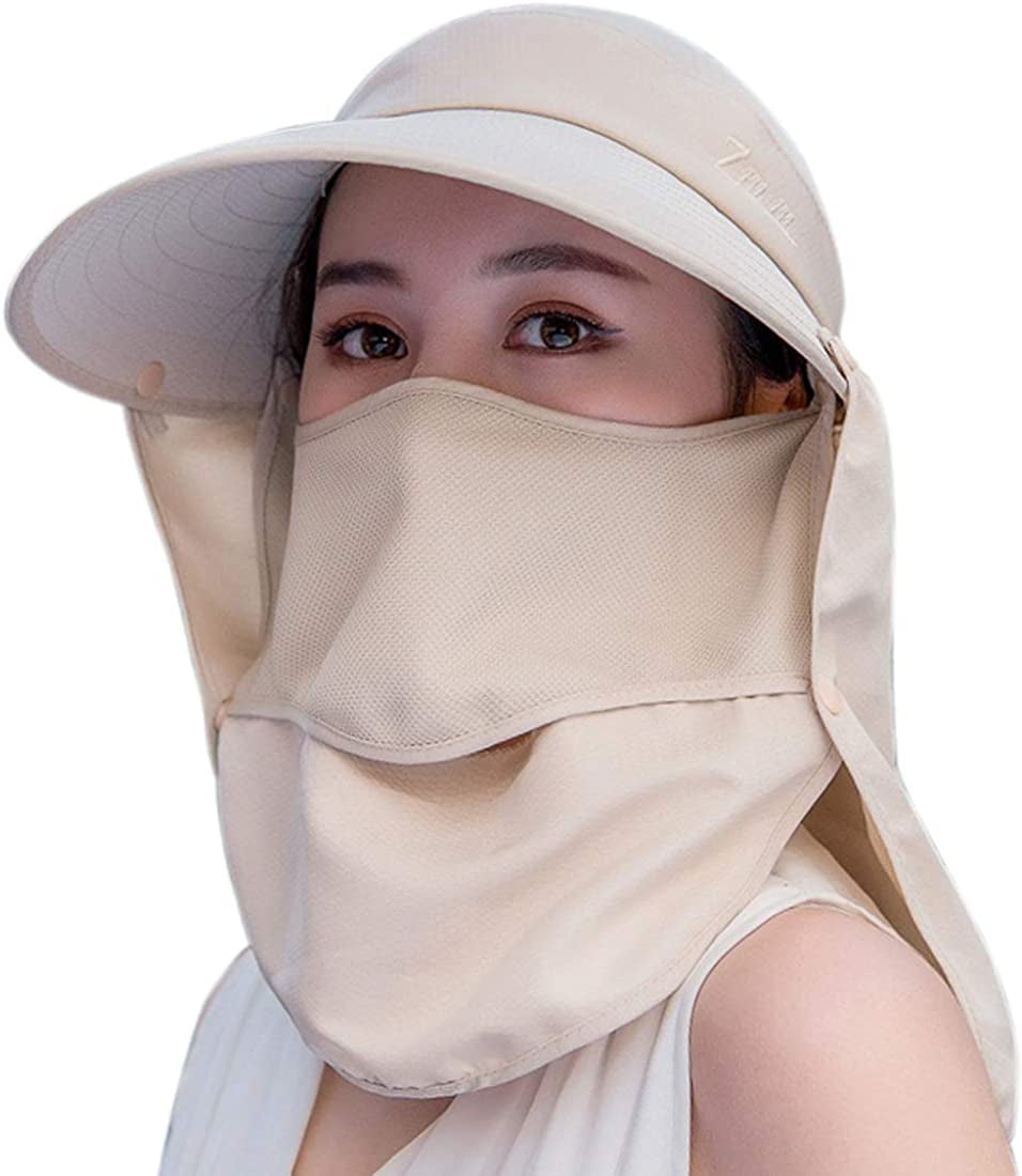 Women Sun Wide Brim UV Protection Fishing Hats Foldable Ponytail Summer Hat with Detachable Flap Apparel & Accessories > Clothing Accessories > Hats HICOSKY Beige  