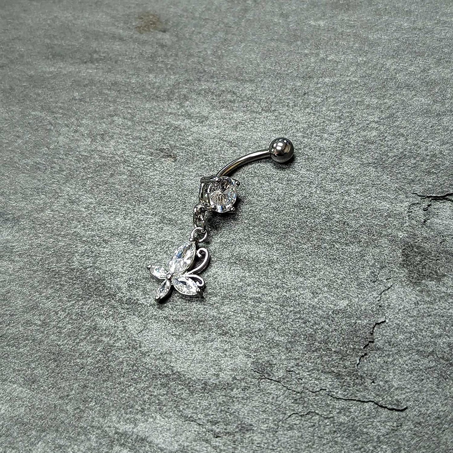 Body Candy Stainless Steel Clear Accent Butterfly Dangle Belly Ring Apparel & Accessories > Jewelry > Body Jewelry Body Candy   