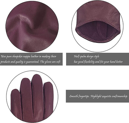 Harssidanzar Leather Spring Gloves for Women,Genuine Leather Half Palm Short Unlined Driving Dress Cosplay Gloves GL011 Apparel & Accessories > Clothing Accessories > Gloves & Mittens KYLIE MAX   