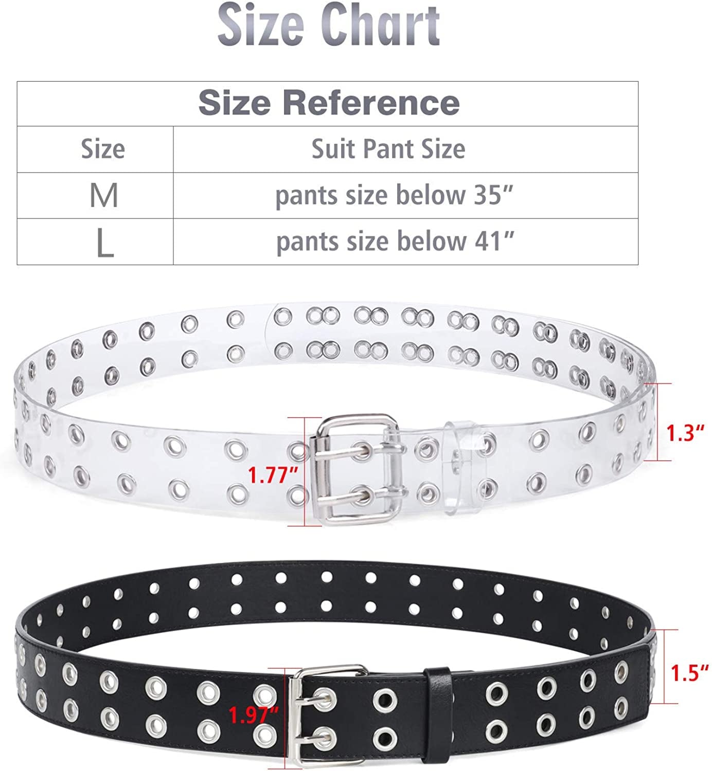 WERFORU 2 Pack Double Grommet Belt PU Leather Punk Belt for Women Jeans Apparel & Accessories > Clothing Accessories > Belts WERFORU   