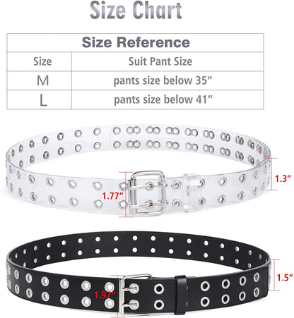 WERFORU 2 Pack Double Grommet Belt PU Leather Punk Belt for Women Jeans Apparel & Accessories > Clothing Accessories > Belts WERFORU   