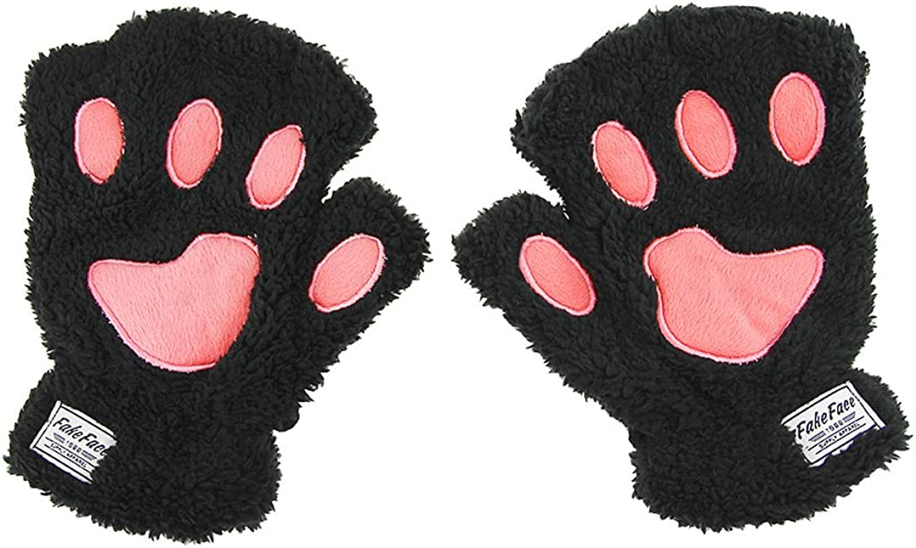 Fakeface Cute Cat Kitten Paw Fingerless Faux Fur Plush Gloves for Girls Women Apparel & Accessories > Clothing Accessories > Gloves & Mittens FakeFace   