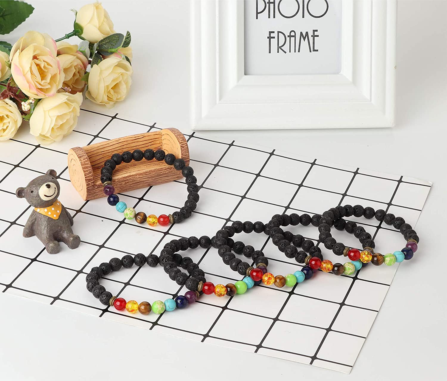 LOYALLOOK 6-12PCS Lava Stone Bracelet Chakras Bead Natural Stone Bracelet Oil Diffuser Bracelet Apparel & Accessories > Jewelry > Bracelets LOYALLOOK   