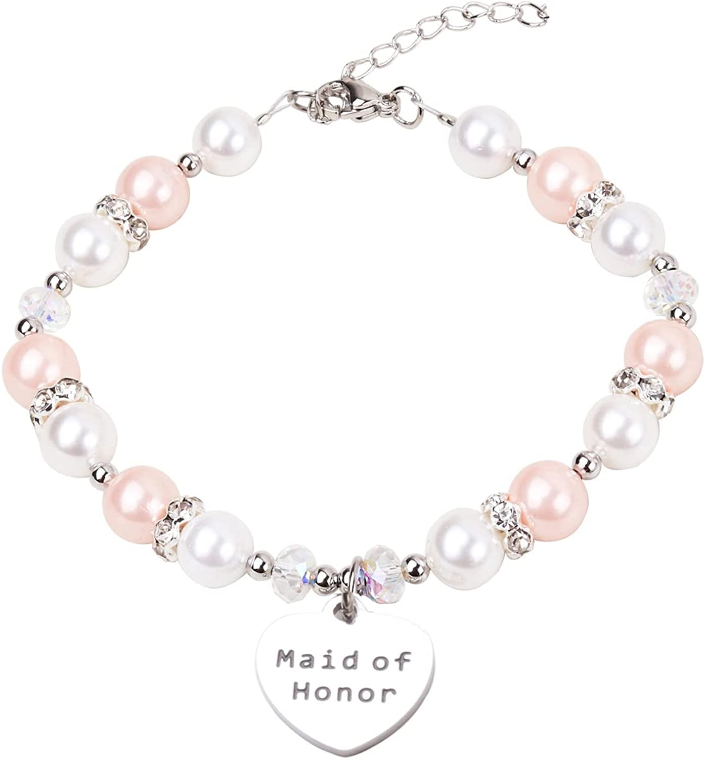 Junior Bridesmaid Bracelet Wedding Party Gifts Bridesmaid Bracelet Maid of Honot Bracelet Matron of Honor Jewerly Bridal Party Gift Bridesmaid Gift Apparel & Accessories > Jewelry > Bracelets AZFEIYA Pink-Maid  