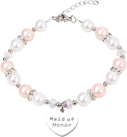 Junior Bridesmaid Bracelet Wedding Party Gifts Bridesmaid Bracelet Maid of Honot Bracelet Matron of Honor Jewerly Bridal Party Gift Bridesmaid Gift Apparel & Accessories > Jewelry > Bracelets AZFEIYA Pink-Maid  