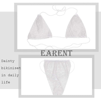 Earent Mesh Rhinestone Body Chain Set Beach Chest Belly Chains Crystal Bikini Nightclub Party Bra Breast Chains Rave Body Jewelry for Women and Girls (Silver) Apparel & Accessories > Jewelry > Body Jewelry EARENT   