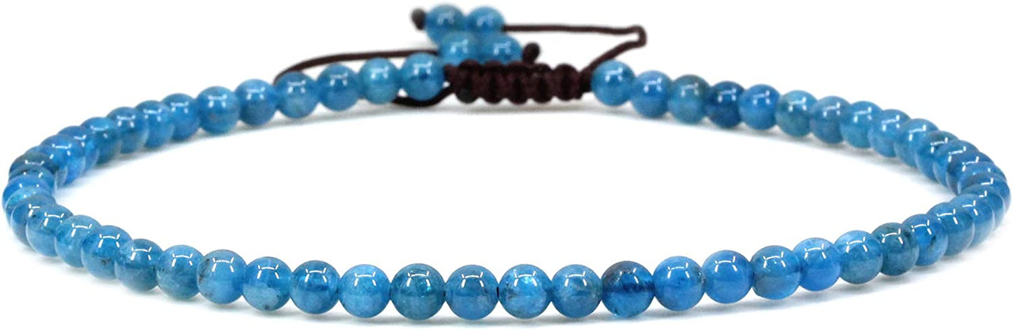 Keleny Natural Gemstone 4Mm round Bead Charm Stretch Anklet for Women Brown Rope Adjustable 8.6-11 Inch Apparel & Accessories > Jewelry > Anklets Kelenystones Blue Apatite  
