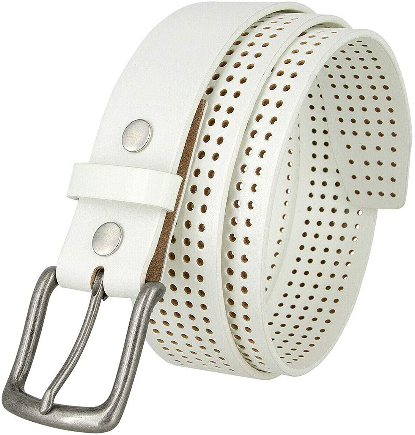 Western Floral Engraved Embossed Tooled Genuine Leather Belt Strap or Belt 1-1/2"(38Mm) Wide, Multi-Style Options Apparel & Accessories > Clothing Accessories > Belts Belts.com Type Tt382-02 White 34 