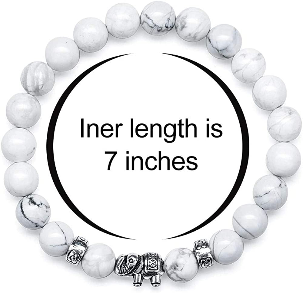Gifts for Women Elephant Bracelet, 8Mm Natural White Howlite Bracelets for Women Men Stress Relief Yoga Bracelet Bead Bracelets for Women Elephant Gifts for Women Girls Apparel & Accessories > Jewelry > Bracelets M MOOHAM   