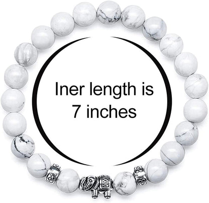 Gifts for Women Elephant Bracelet, 8Mm Natural White Howlite Bracelets for Women Men Stress Relief Yoga Bracelet Bead Bracelets for Women Elephant Gifts for Women Girls Apparel & Accessories > Jewelry > Bracelets M MOOHAM   