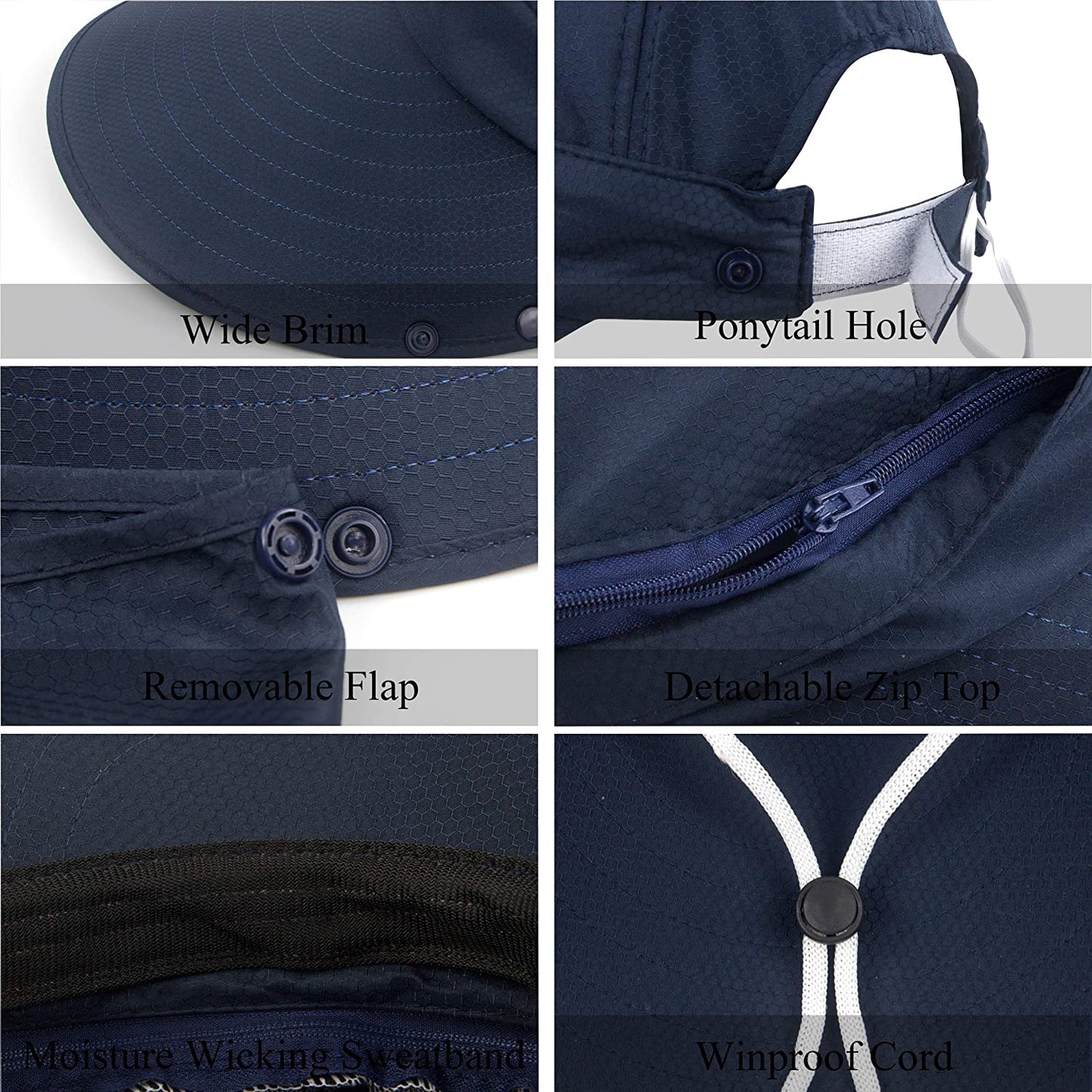 Women Sun Wide Brim UV Protection Fishing Hats Foldable Ponytail Summer Hat with Detachable Flap Apparel & Accessories > Clothing Accessories > Hats HICOSKY   