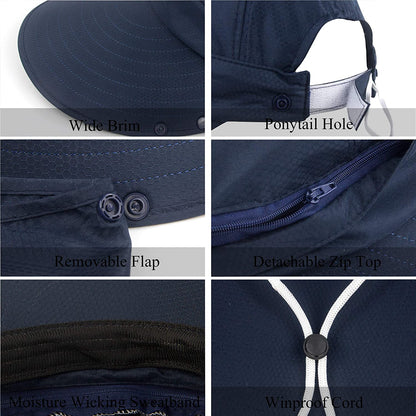 Women Sun Wide Brim UV Protection Fishing Hats Foldable Ponytail Summer Hat with Detachable Flap Apparel & Accessories > Clothing Accessories > Hats HICOSKY   