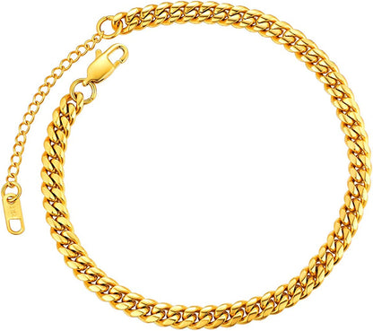 Chainspro Resizable Anklet Chain for Women Men, Figaro/Wheat/Twist Rope/Cuban Foot Bracelet-Strong with Good Clasp-18K Gold Plated(Send Gift Box) Apparel & Accessories > Jewelry > Anklets ChainsPro 01:curb-Gold Plated-6mm  
