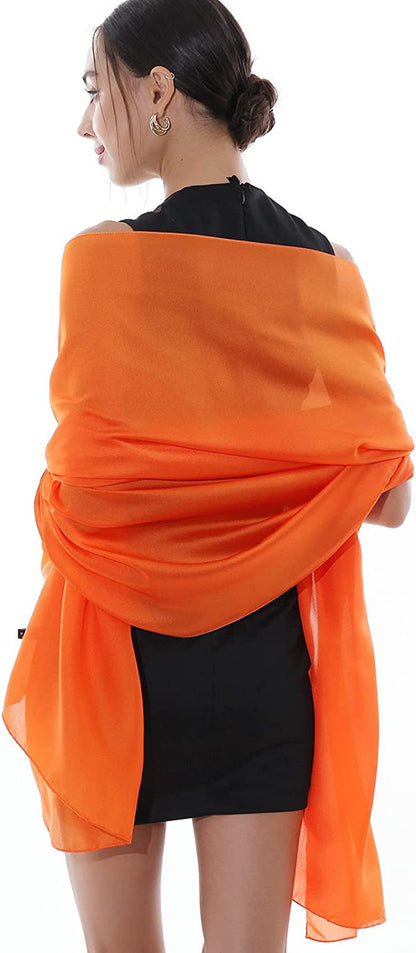 RIIQIICHY Pashmina Shawls Wraps for Women Evening Dresses like Chiffon Silk Scarf for Weddings Apparel & Accessories > Clothing Accessories > Scarves & Shawls RIIQIICHY Orange  