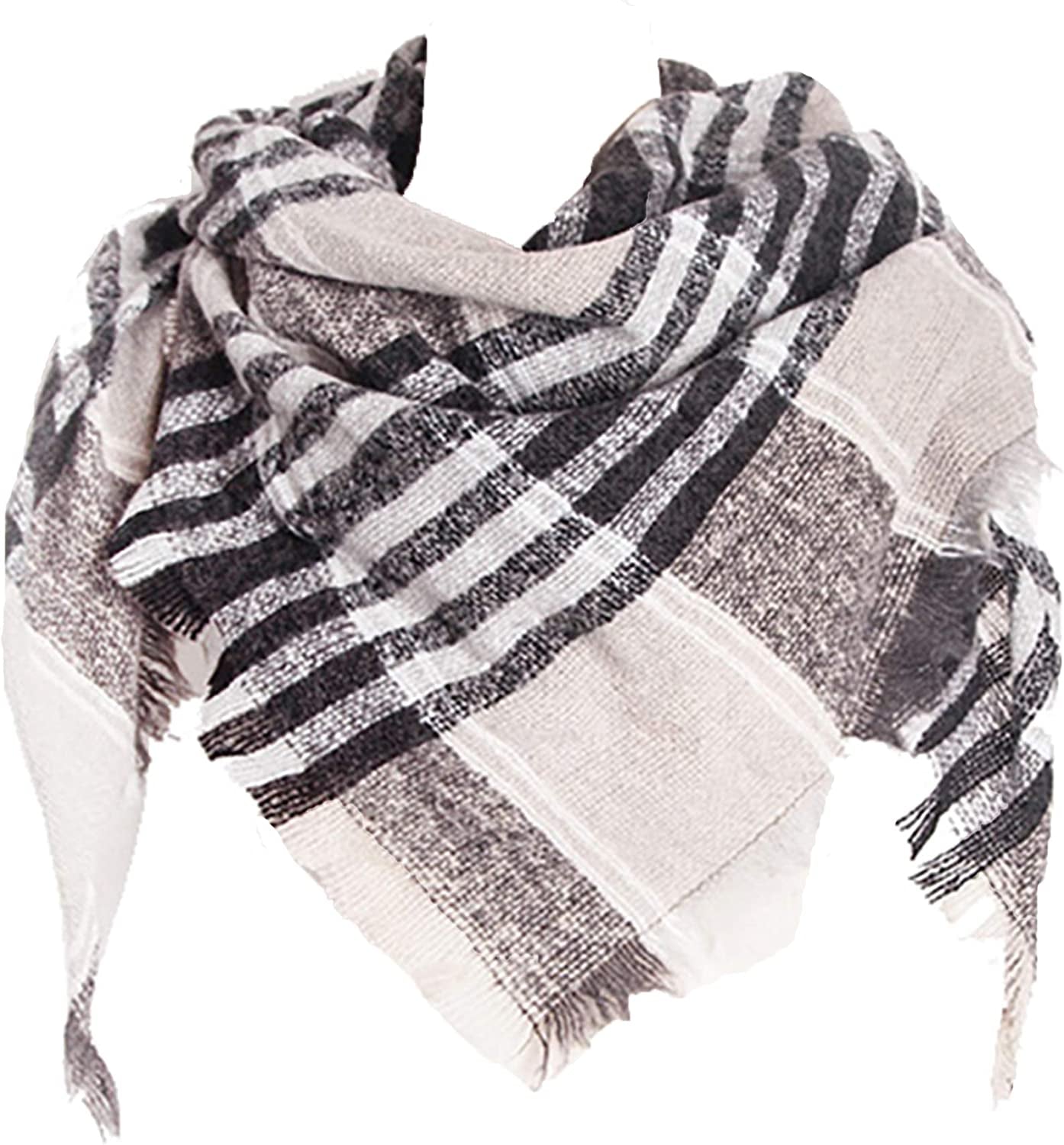 Wander Agio Womens Warm Scarf Triangle Shawls Winter Scarves Stripe Plaid Fichu Rough Surface Apparel & Accessories > Clothing Accessories > Scarves & Shawls Wander Agio Grey 14  
