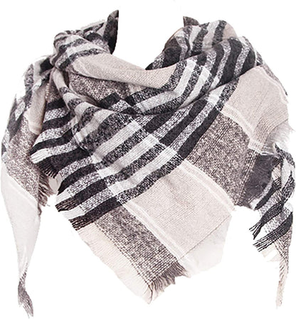 Wander Agio Womens Warm Scarf Triangle Shawls Winter Scarves Stripe Plaid Fichu Rough Surface Apparel & Accessories > Clothing Accessories > Scarves & Shawls Wander Agio Grey 14  