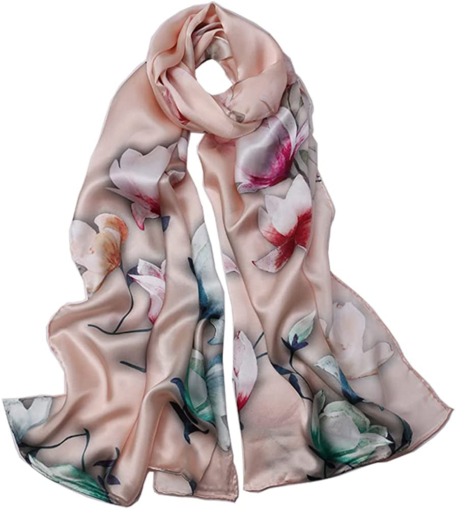 Women'S Mulberry Silk Scarf Floral Print Satin Long Scarf Wrap Shawl Apparel & Accessories > Clothing Accessories > Scarves & Shawls Smi&Love Pxdy8  