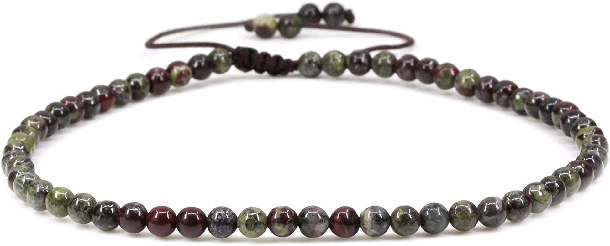 Keleny Natural Gemstone 4Mm round Bead Charm Stretch Anklet for Women Brown Rope Adjustable 8.6-11 Inch Apparel & Accessories > Jewelry > Anklets Kelenystones A Grade Dragon Blood Jasper  