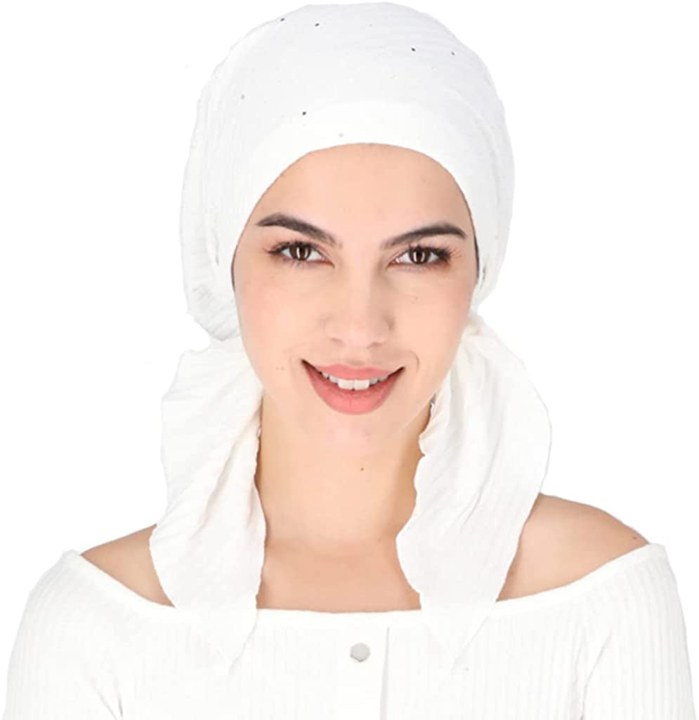 Madison Headwear Pretied Head Scarves for Women Featuring a Unique Sparkly Foil Finish and Stretchy Ribbed Fabric Apparel & Accessories > Clothing Accessories > Headwear Madison Headwear White  