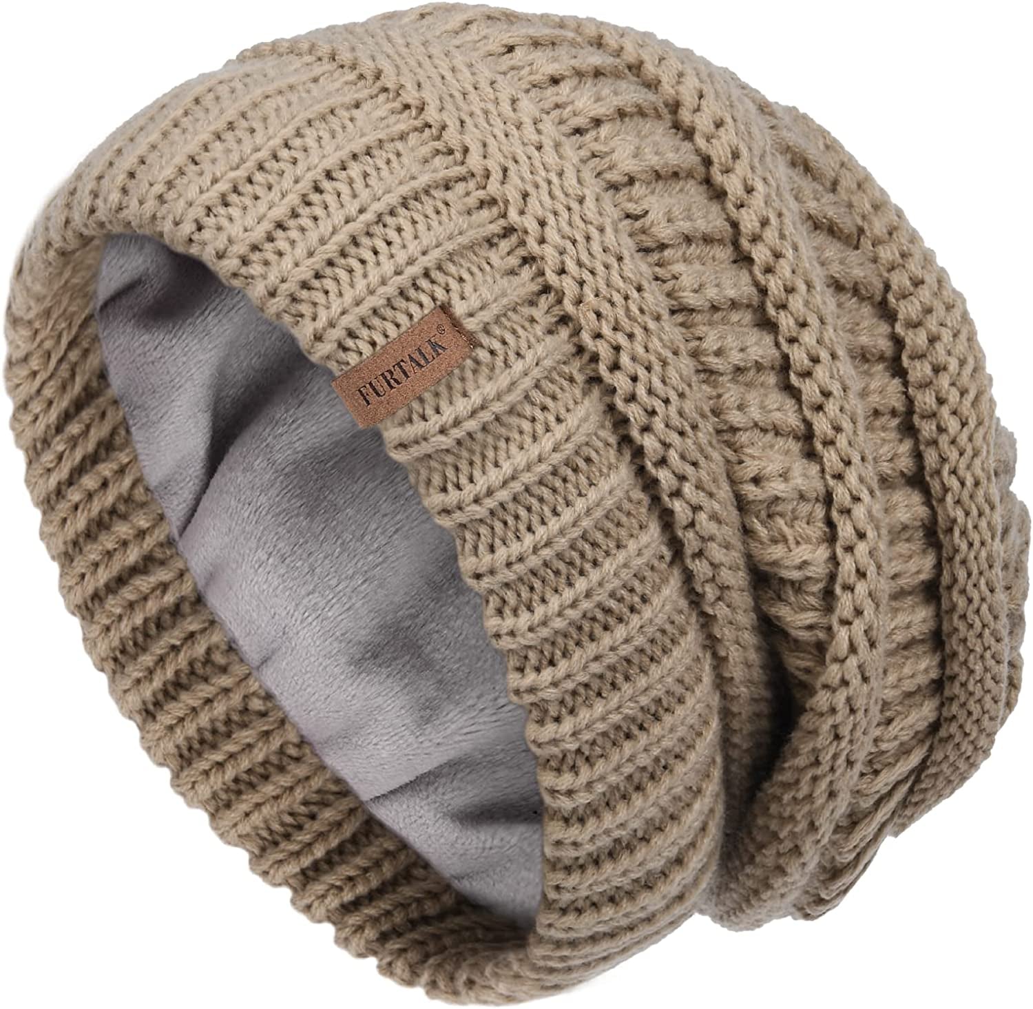 FURTALK Knit Beanie Hats for Women Men Fleece Lined Ski Skull Cap Slouchy Winter Hat Apparel & Accessories > Clothing Accessories > Hats KYLIE MAX Neutral Khaki  