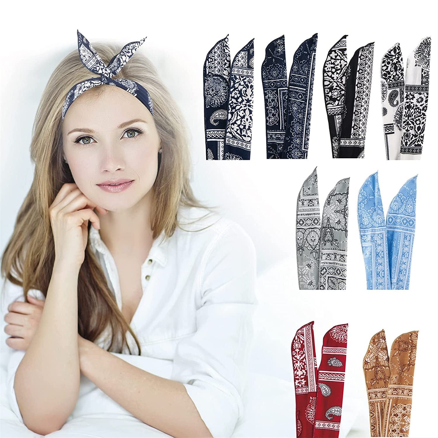 Wire Headbands for Women Paisley Twist Bow Hair Bands Bunny Ears Headwraps Wire Hair Holder Hair Accessories for Workout Yoga Running Soccer Sports Pack of 6 Apparel & Accessories > Clothing Accessories > Bandanas & Headties ONEYE paisley1  