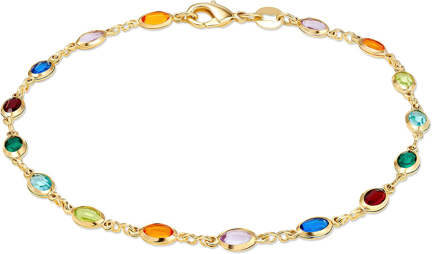 Barzel 18K Gold Plated Gold and Multi Color Crystal Baguette Anklet Apparel & Accessories > Jewelry > Anklets Barzel Multicolor Dark Oval  