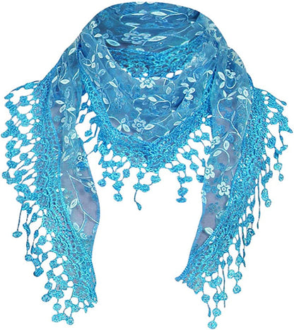 Cotchear Lace Scarf Floral Crochet Lightweight Tassel Sheer Wrap Scarves Shawl Apparel & Accessories > Clothing Accessories > Scarves & Shawls Cotchear Blue  