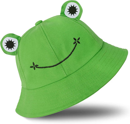 SAOROPEB Frog Hat for Adult Teens, Cute Frog Bucket Hat, Cotton Bucket Hat Funny Hat Fisherman Hat for Men Women Apparel & Accessories > Clothing Accessories > Hats SAOROPEB Green  