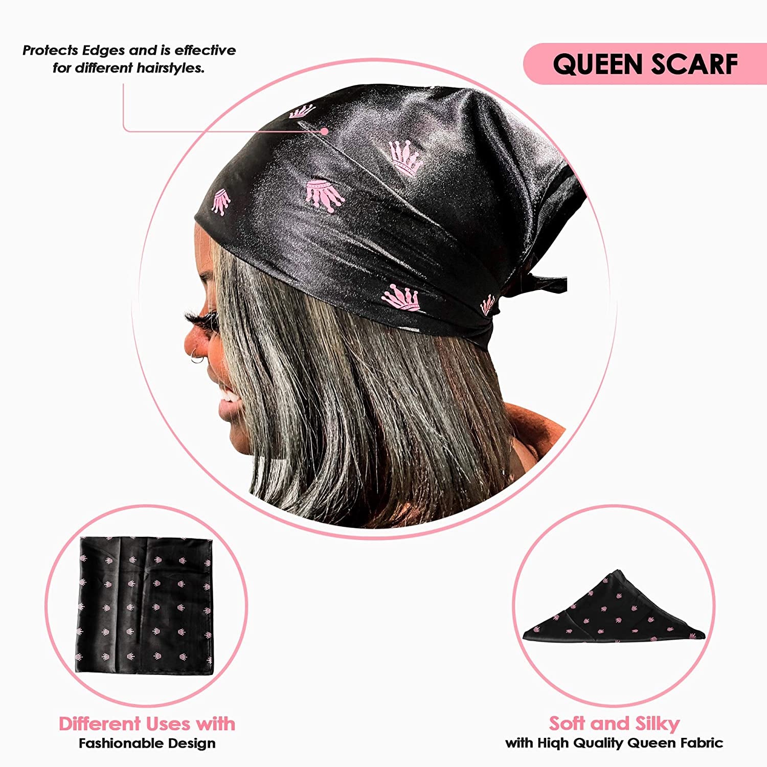 Queen Box Deluxe Womens -7 in 1 Hair Care Kit: Detangler Brush, Bonnet, Rat Tail Comb, Silky Scarf, Spray Bottle and BONUS Hair Ties. for Afro Curly & Straight Hair Health & Beauty > Personal Care > Hair Care Crown Quality   