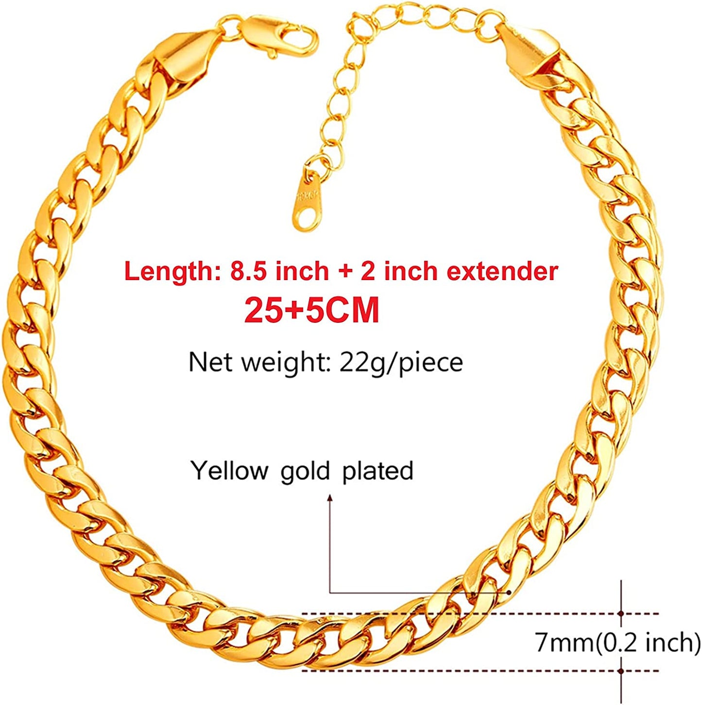 Women Girls Barefoot Jewelry 18K Gold or Rose Gold Stainless Steel Heart / Rope / Figaro / Cuban Chain Anklet Foot Bracelet, 25-30 CM Long Apparel & Accessories > Jewelry > Anklets U7 Jewelry   