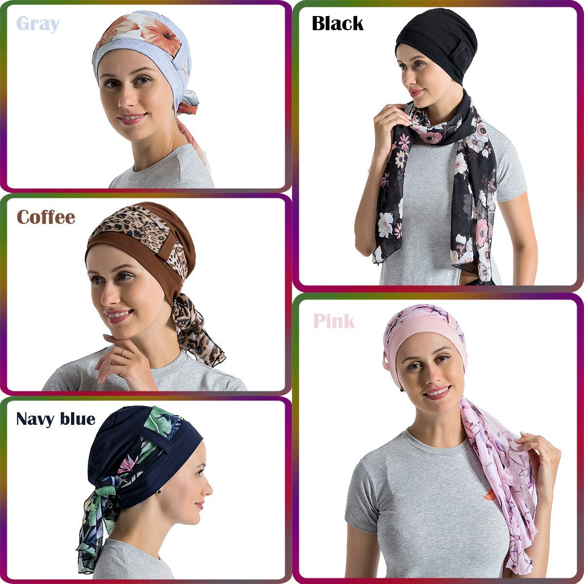 Bamboo Cotton Liner Chemo Headwear for Womenwith Silky Scarfs for Cancer Hair Loss Sleep Caps Beanie Gray Apparel & Accessories > Clothing Accessories > Headwear JarseHera   