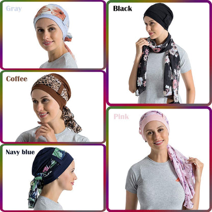Bamboo Cotton Liner Chemo Headwear for Womenwith Silky Scarfs for Cancer Hair Loss Sleep Caps Beanie Gray Apparel & Accessories > Clothing Accessories > Headwear JarseHera   