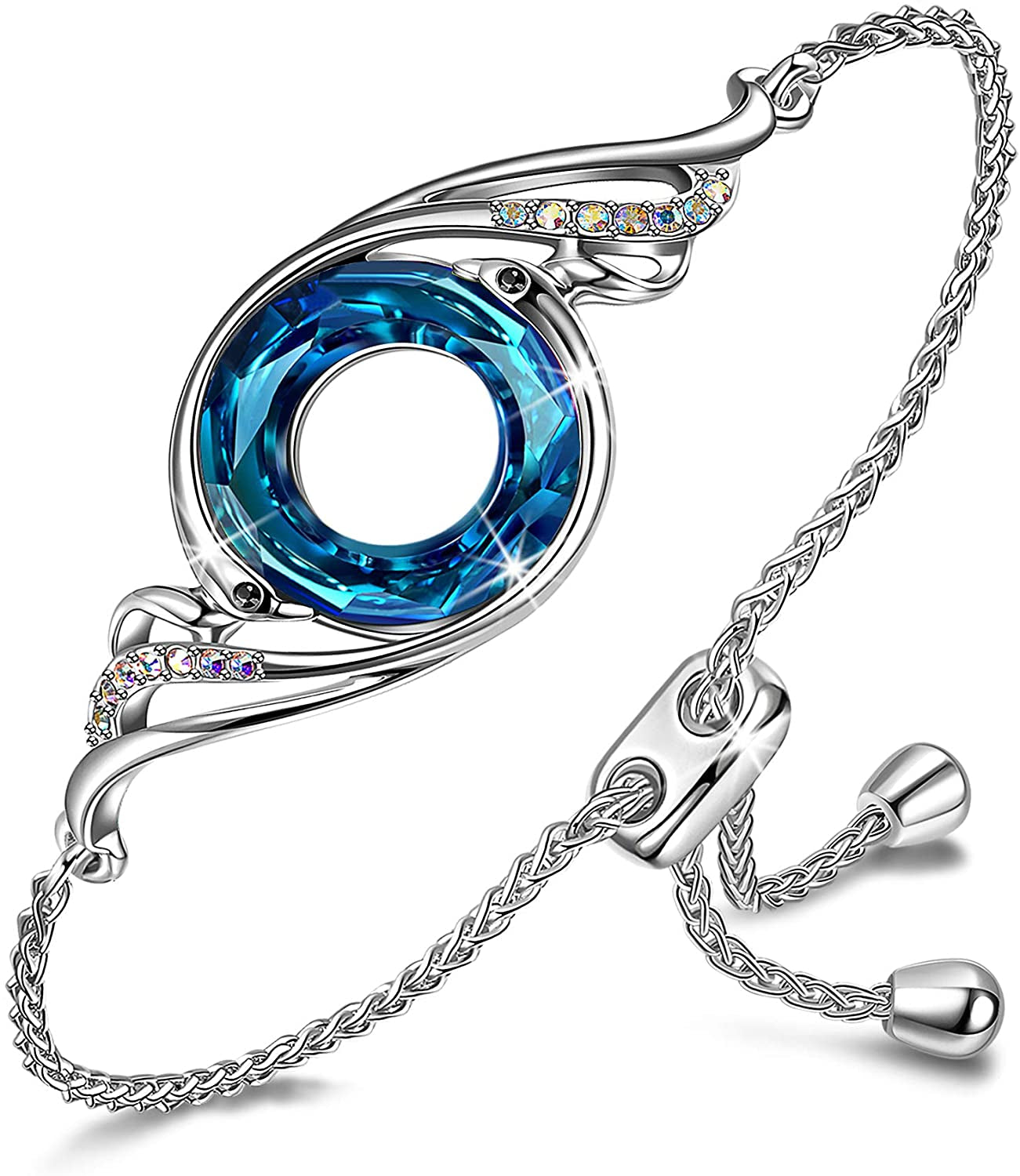 Kate Lynn "Rise from the Ashes" Phoenix Bracelet Made with Crystals from Austria, Adjustable Slider Bracelet for Women, Packaged with Jewelry Box, Christmas Gifts Birthday Gifts for Women, Symbol of Luck and Renewal Apparel & Accessories > Jewelry > Bracelets Kate Lynn Bermuda Blue  
