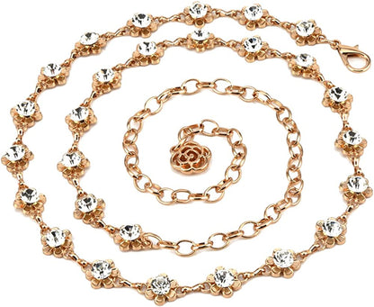 QTALKIE 40" Length Crystal Rhinestones Flower Body Chain for Skirt Beach Belly Body Waist Chain Jewelry Necklace for Women Apparel & Accessories > Jewelry > Body Jewelry QTALKIE   