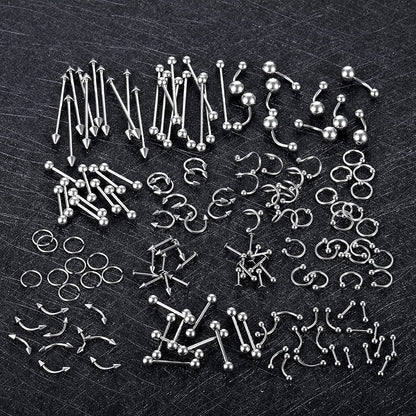 Oveta 55-150PCS Body Piercing Jewelry Lot 14G 16G 20G Stainless Steel Nose Lip Tongue Cartilage Tragus Eyebrow Industrial Barbell Belly Button Rings Piercing Kit Jewelry Apparel & Accessories > Jewelry > Body Jewelry Oveta   
