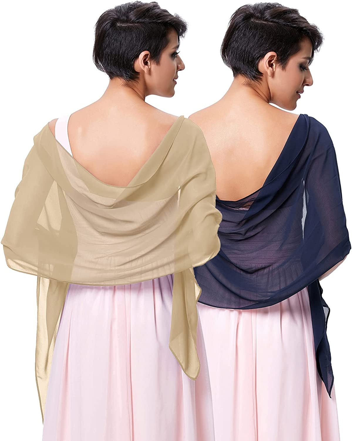 Kate Kasin Soft Chiffon Pashmina Scarf Shawls and Wraps for Formal Evening Party Dress, Bride Bridesmaid Shawl for Wedding Apparel & Accessories > Clothing Accessories > Scarves & Shawls Kate Kasin Navy Blue+deep Beige 72*18inch 