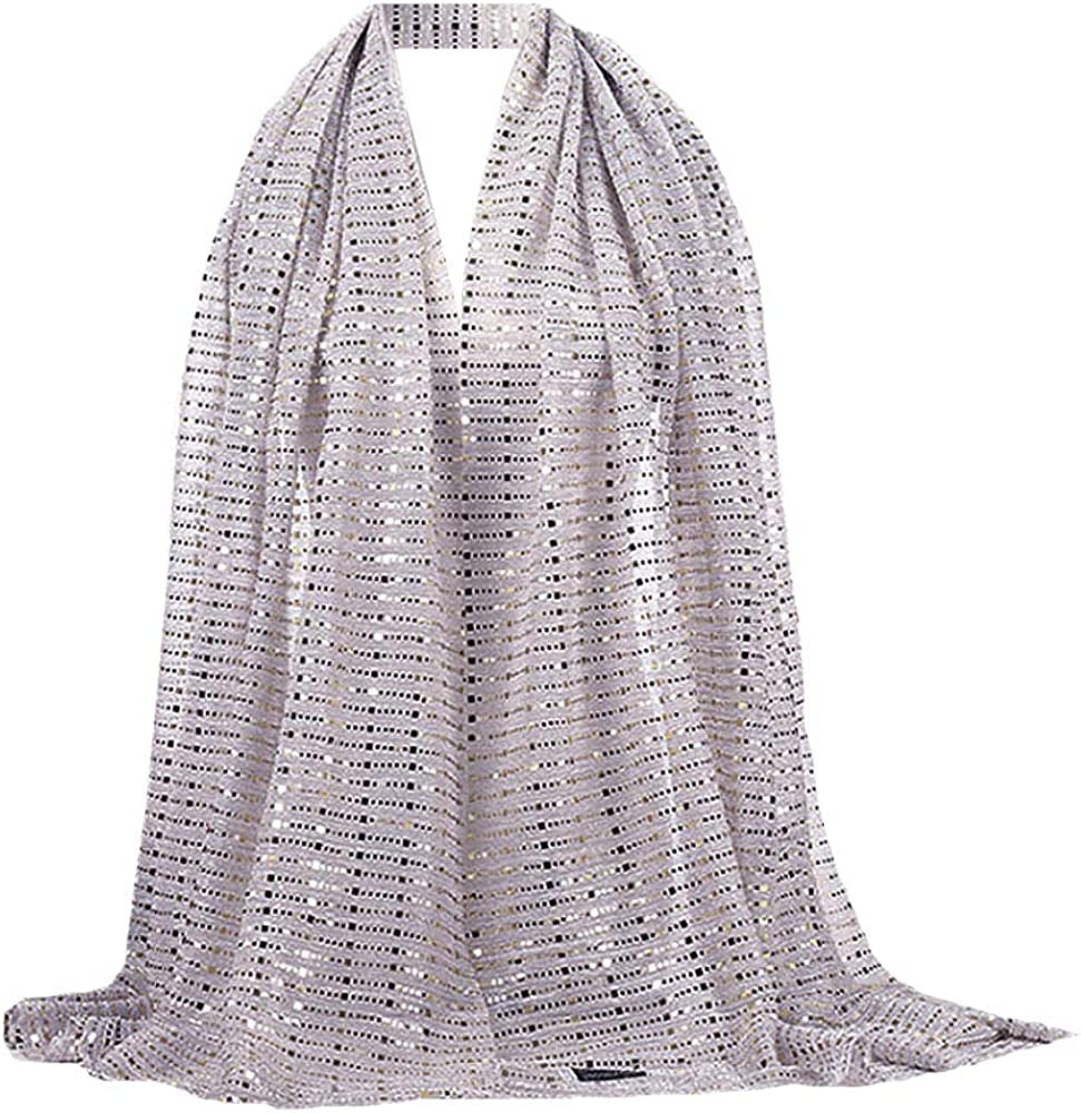 Women Solid Color Muslim Headscarf Turban Lightweight Jersey Hijab Scarf Wrap Apparel & Accessories > Clothing Accessories > Scarves & Shawls EDITHA Purple+sequins One Size 