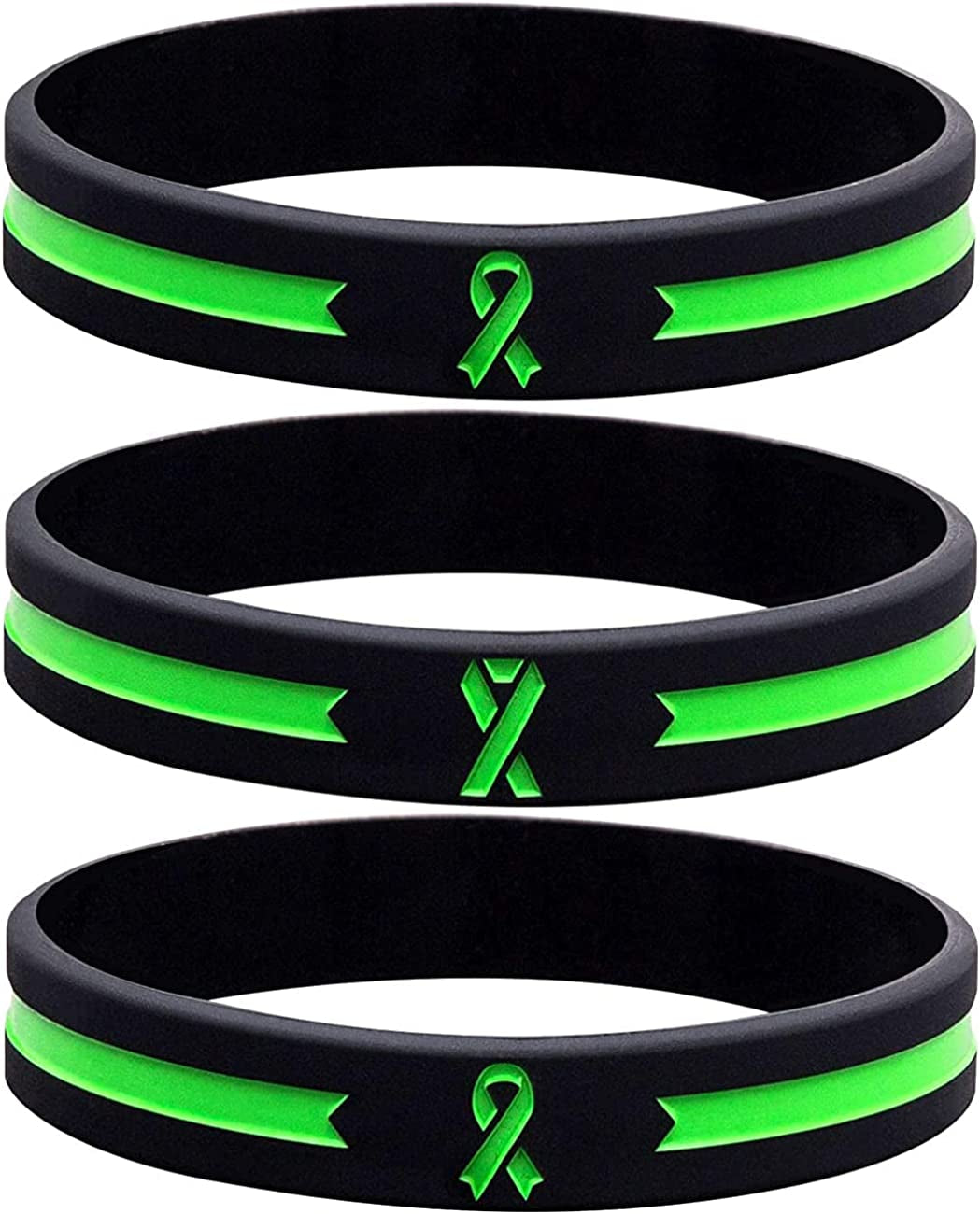 Sainstone Green Awareness Ribbon Silicone Bracelets , Mental Health Awareness Bracelet , Green Ribbon Wristbands Unisex for Men Women Apparel & Accessories > Jewelry > Bracelets Sainstone Youth 7"  
