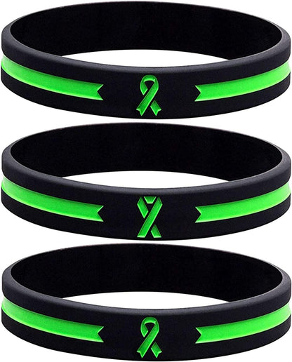 Sainstone Green Awareness Ribbon Silicone Bracelets , Mental Health Awareness Bracelet , Green Ribbon Wristbands Unisex for Men Women Apparel & Accessories > Jewelry > Bracelets Sainstone Youth 7"  
