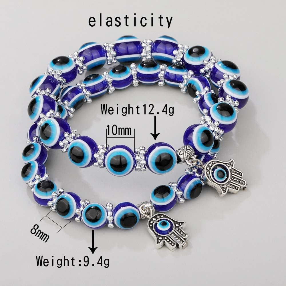 Evil Eye Hamsa Blue Beaded Charm Stretch Bracelet Hand of Fatima Turkish Lucky Evil Eye Bracelet for Protection and Blessing(10 Mm-Plastic) Apparel & Accessories > Jewelry > Bracelets generic   